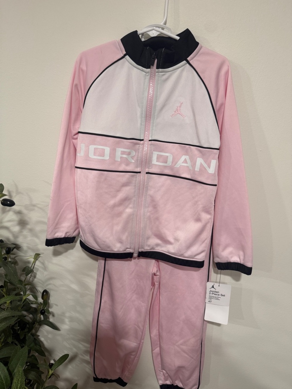 Jordan Pink and White Girls' Two-Piece Pajama Track Set